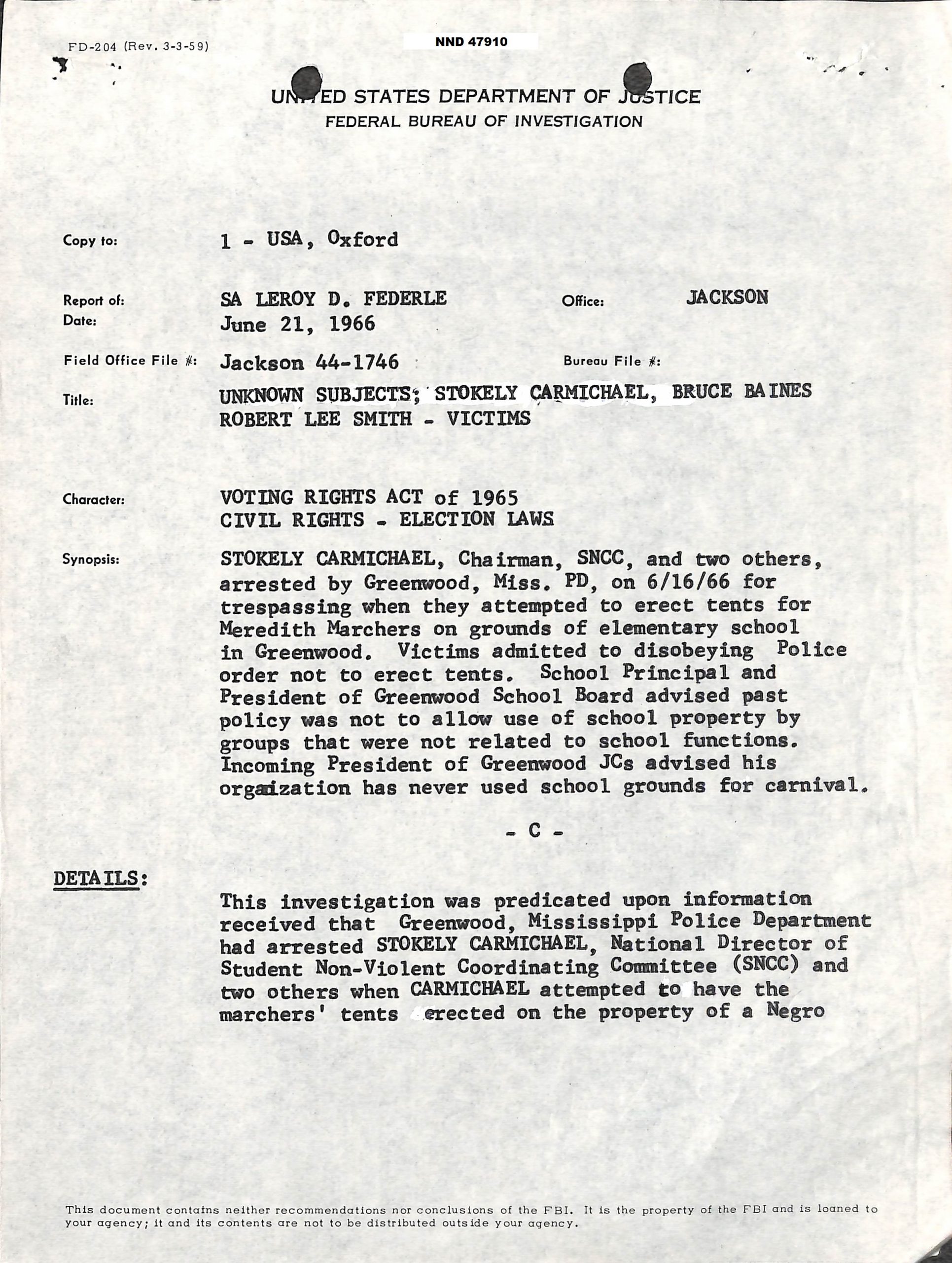 FBI Case File 44 33352 Page 20 Rediscovering Black History