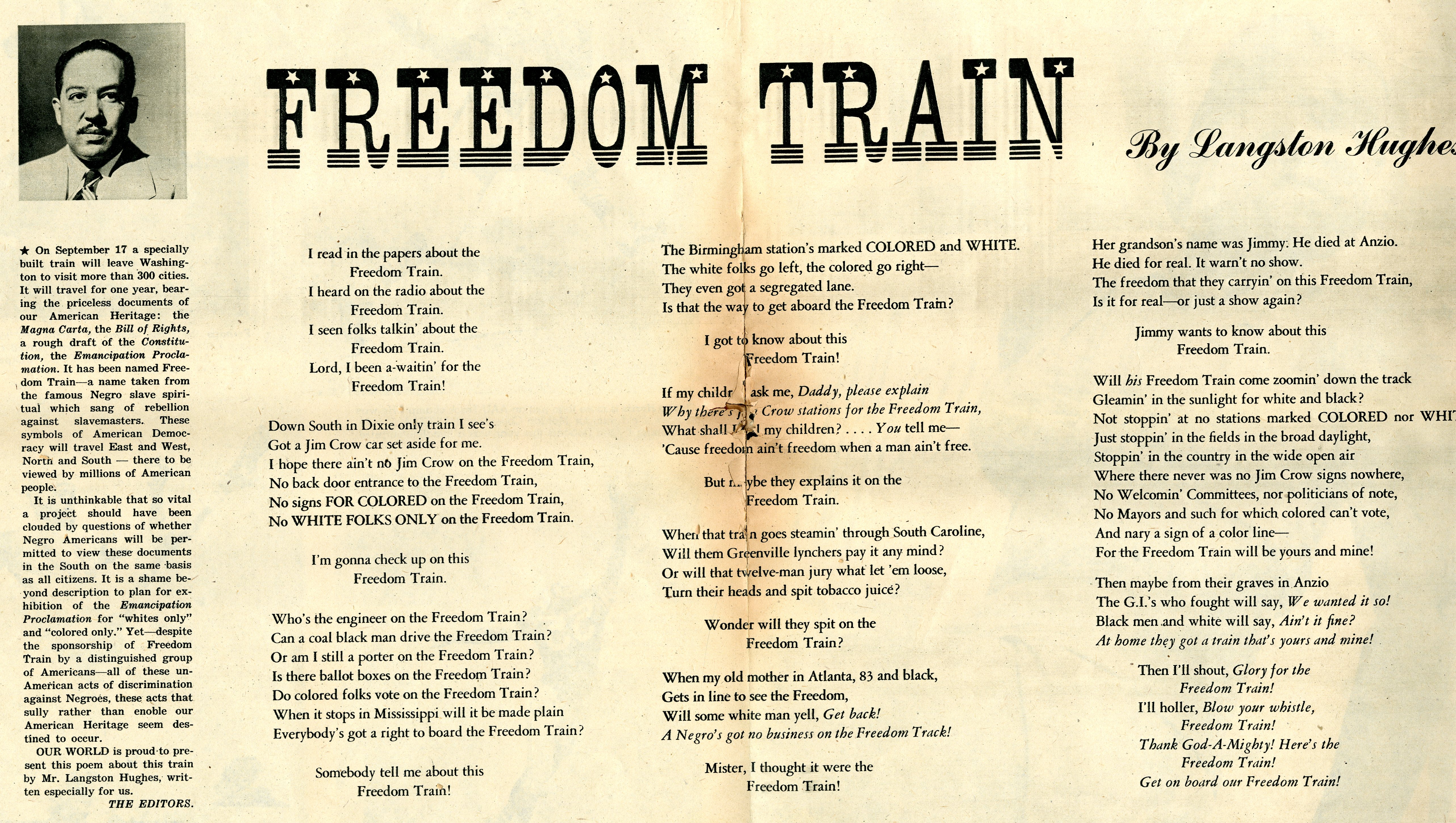 summary of freedom train by langston hughes